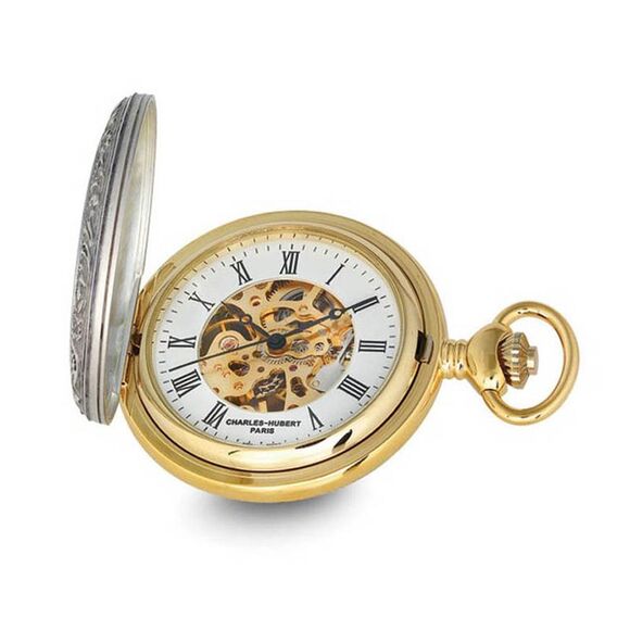 Charles Hubert Lion Crest Hunter Case Skeleton Dial Pocket Watch